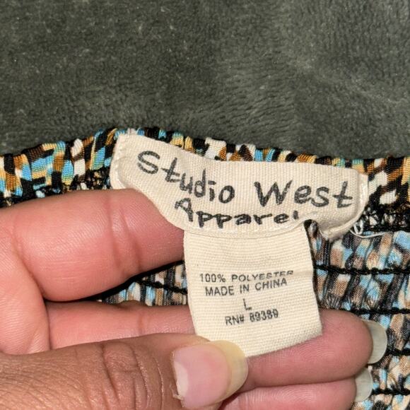 Y2K Studio West Midi Dress Women's Large Boho Chevron Print Studded Belt V-Neck - Picture 6 of 9